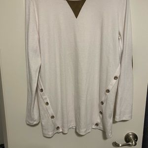 White long sleeve with buttons & brown patches